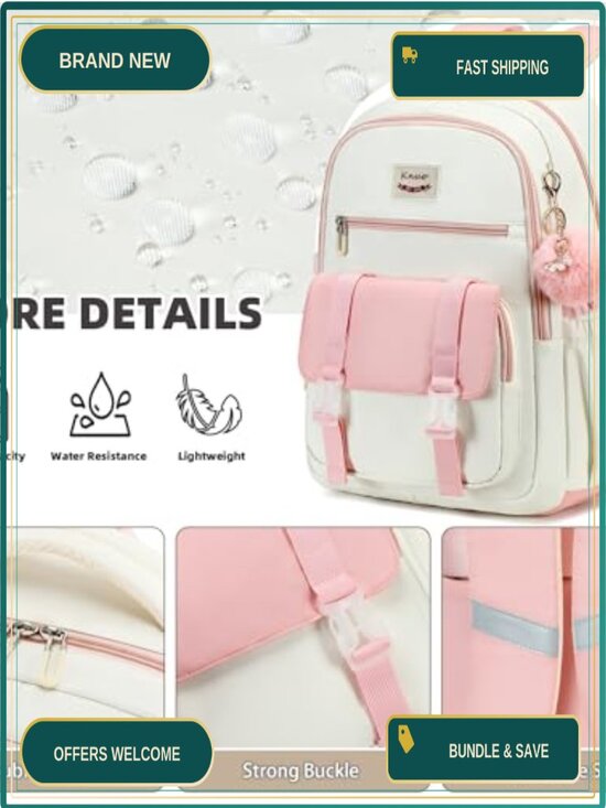 3 Piece Pink Backpack Set Laptop Backpack for Women Teens with Lunch Bag Pencil